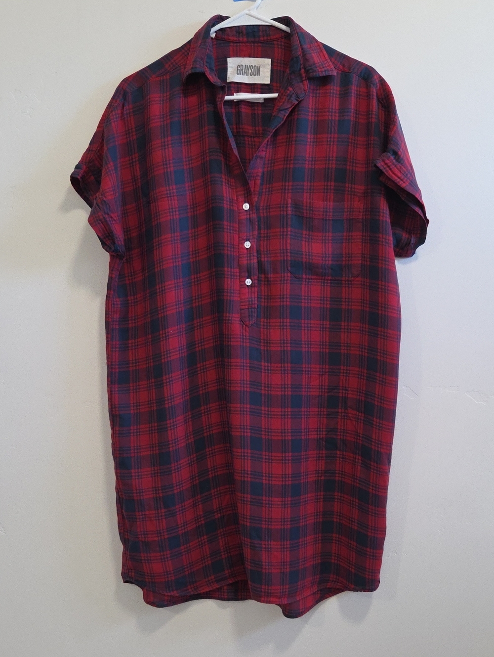 Grayson Red & Navy Plaid Shirt Dress